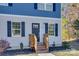 Front entrance with a dark door, wooden steps, and dark shutters at 257 Mighty Joe Trl, York, SC 29745