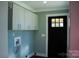 Laundry room with upper cabinets and hookups for washer and dryer at 411 E Gary St, Candor, NC 27229
