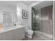 Modern bathroom featuring a sleek vanity, stylish fixtures, and a glass-enclosed shower at 2103 Cortelyou Rd, Charlotte, NC 28211