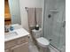 Modern bathroom with a walk-in shower and updated vanity at 1330 Millview Ln, Matthews, NC 28104
