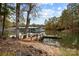 Scenic lake view with dock and seating area amidst fall foliage at 203 Riverview Ter, Clover, SC 29710