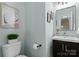 Stylish powder room with decorative mirror and vanity at 1027 Forbishire Dr, Matthews, NC 28104