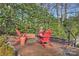 Relaxing brick patio with red Adirondack chairs and fire pit at 1204 Buchanan St, Charlotte, NC 28203