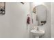 Small bathroom with pedestal sink, octagon mirror, and a single towel rack at 1444 Swaying Branch Ln, Clover, SC 29710