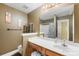 Clean bathroom with vanity, single sink and shower/tub combo at 5702 Prescott Ct, Charlotte, NC 28269