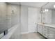 Modern bathroom with double vanity and large tiled shower at 9657 Liberty Hill Dr, Mint Hill, NC 28227