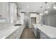 Modern kitchen featuring white cabinets, stainless steel appliances, and an island with a gray base at 9657 Liberty Hill Dr, Mint Hill, NC 28227