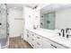 Modern bathroom with double vanity, large shower, and white cabinets at 139 Elysian Dr, Mooresville, NC 28117