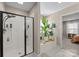 Bathroom with walk-in shower, soaking tub, and large plant at 4119 Flint Dr, Lancaster, SC 29720