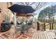 View of a deck area with outdoor furniture and a black umbrella at 503 Bridgestone Ct, Gastonia, NC 28056