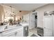 Kitchen with island, stainless steel appliances, and white cabinetry at 517 Fenton Pl, Rock Hill, SC 29732