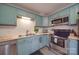 Modern kitchen featuring light blue cabinets and stainless steel appliances at 8465 Ramath Dr, Charlotte, NC 28211