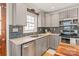 Modern kitchen featuring gray cabinets, granite countertops, and stainless steel appliances at 941 Squirrel Hill Rd, Charlotte, NC 28213