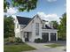 Stunning two-story white farmhouse-style home featuring a black roof, attached two-car garage, and beautifully landscaped front yard at 2728 Ritz Ln, Matthews, NC 28105