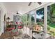 Relaxing screened porch with stone flooring, ceiling fan, and view of backyard at 842 North Center St, Hickory, NC 28601