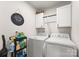 Laundry room with washer, dryer, and ample storage at 139 Crownpiece St, Troutman, NC 28166