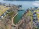 Aerial view of a pond and houses in a lakeside community at 225 South Shore Dr, Belmont, NC 28012