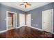 Bedroom with hardwood floors and ceiling fan at 9261 Meadow Vista Rd, Charlotte, NC 28213