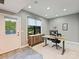 Well-lit home office with modern desk and view to private outdoor space at 3827 Bramwyck Dr, Charlotte, NC 28210