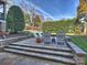 Outdoor patio with stylish seating arrangement and view of the landscaped yard at 3827 Bramwyck Dr, Charlotte, NC 28210