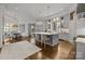 Spacious kitchen with gray cabinetry, large island, and hardwood floors at 413 Eastover Rd, Charlotte, NC 28207