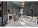 Dark paneled library with fireplace, built-in shelving, and seating area at 413 Eastover Rd, Charlotte, NC 28207