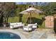 Inviting poolside lounge area with seating and outdoor fireplace at 413 Eastover Rd, Charlotte, NC 28207