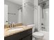 This bathroom features a vanity with granite countertop, toilet, and shower at 7545 Haley Ln, Indian Land, SC 29707