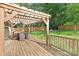 Wooden deck featuring a pergola, dining set, and railings at 10912 Treebark Dr, Charlotte, NC 28226