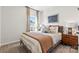 Bedroom with patterned bedding, nightstands, and window curtains at 2306 Donnelly Hills Ln, Charlotte, NC 28262