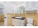 Clean bathroom with a white vanity, black countertop, and a tiled shower at 330 Regency Rd, Salisbury, NC 28147