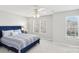 Guest bedroom with a blue velvet headboard and plenty of natural light at 6033 Creft Cir, Indian Trail, NC 28079