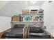 Stackable washer and dryer in laundry room with shelving for storage at 6033 Creft Cir, Indian Trail, NC 28079