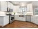 Kitchen with white cabinets, stainless steel appliances, and a farmhouse sink at 813 Garbow Ct, Charlotte, NC 28270