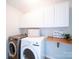 Well-lit laundry room with front loading washer and dryer and ample cabinet space for storage at 1120 Spicewood Pines Rd, Fort Mill, SC 29708