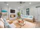 Bright living room featuring a fireplace, TV, woven furniture, and coastal decor at 135 Singleton Rd, Mooresville, NC 28117