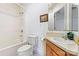 Clean bathroom with shower/tub combo and vanity at 2363 24Th Street Ne Ln, Hickory, NC 28601