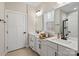 Bathroom with double vanity, large mirror and walk-in shower at 5066 Summer Surprise Ln, Charlotte, NC 28215