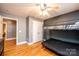 Well-lit bedroom with bunk beds and hardwood floors at 5241 Whitewater Dr, Hickory, NC 28601