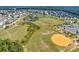 Aerial view of a community with parks, soccer fields, and a pond at 6141 Russo Ct, Lancaster, SC 29720