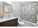 Clean bathroom with a tub shower, vanity, and updated fixtures at 241 Pinecrest Ct, Taylorsville, NC 28681