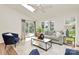 Comfortable living room with a skylight, plush seating, and access to an outdoor deck at 3828 Chandworth Rd, Charlotte, NC 28210