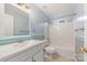 Clean bathroom with a tub shower combo and updated vanity at 3903 Bon Rea Dr, Charlotte, NC 28226