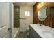 Updated bathroom with double vanity and wood accent wall at 5966 Quarter Mile Rd # 2, Clover, SC 29710