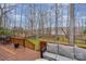 Inviting back deck with outdoor seating and view of a serene, fenced backyard at 9230 Windygap Rd, Charlotte, NC 28278