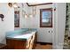 Traditional bathroom with wood accents and a bright blue countertop at 1262 Ring Tail Rd, Claremont, NC 28610