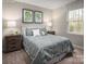 Bedroom with a gray bedding set and wood nightstands at 1705 Gutter Branch Dr, Charlotte, NC 28216