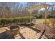 Cozy backyard featuring a brick fire pit and a charming white porch swing amidst lush greenery at 2907 Cutter Ct, Waxhaw, NC 28173