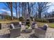 Cozy backyard patio with stone fireplace and seating area at 3019 Parkstone Dr, Charlotte, NC 28210