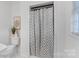 Clean bathroom with shower stall and patterned curtain at 3019 Parkstone Dr, Charlotte, NC 28210